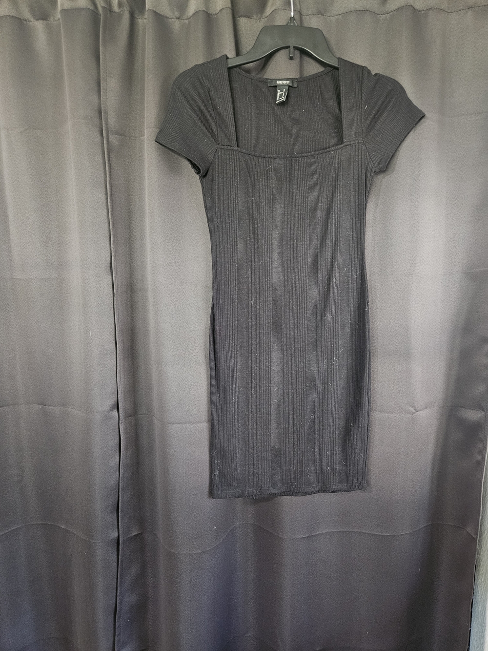 Forever 21 Black Ribbed Square-Neck Mini Dress